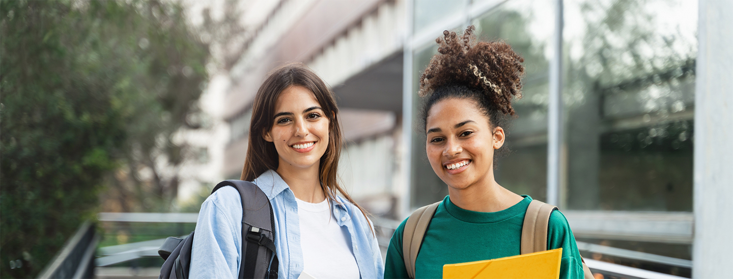Students together happy outside