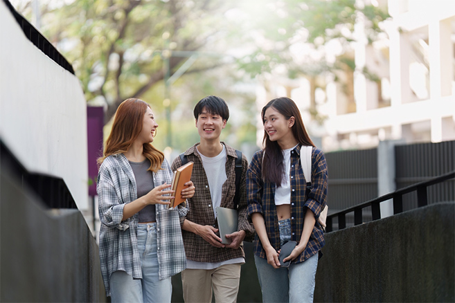 Students together happy together socialising